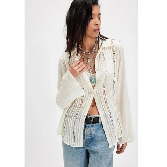 Free People FP One Mila Shirt White Ethereal Dainty Crochet Romantic Small NWT - Picture 4 of 14